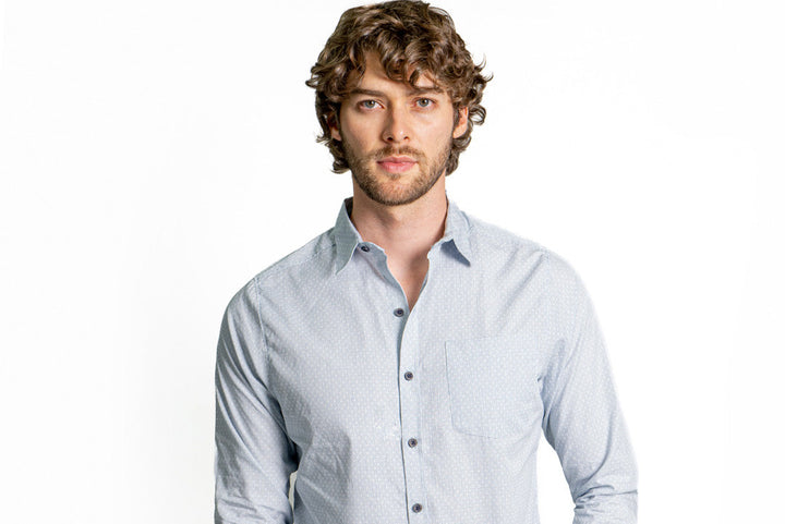 Camisa Spiritual de Hombre  Manga Larga Mini Print Ref CS7005-AZUL