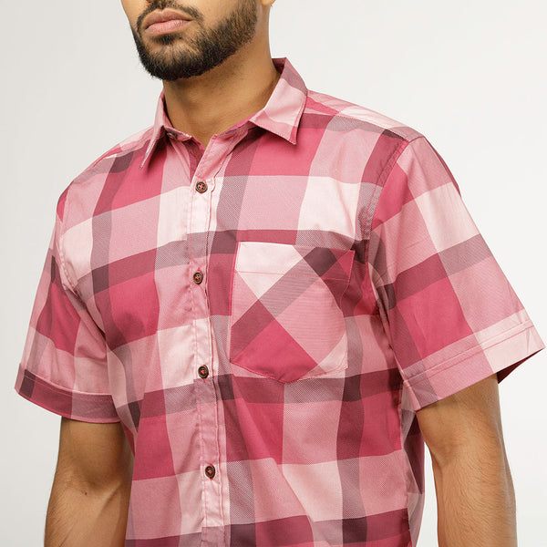 Camisa Spiritual de Hombre Slim Fit, Manga Corta, Cuadros  Ref CS9003-ROJA
