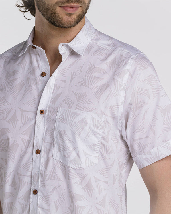 Camisa  Spiritual de Hombre Slim Fit, Manga Corta, Mini Print Hojas  Ref CS9000-BLANCA