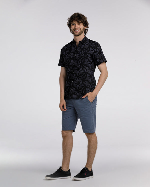Camisa Spiritual de Hombre Slim Fit, Manga Corta, Mini Print Hojas  Ref CS9000-NEGRA