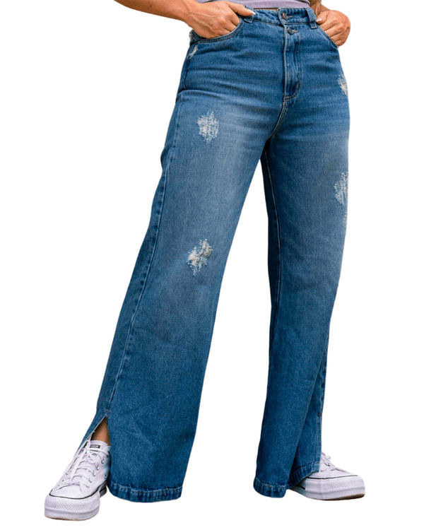 Jean Spiritual Wide Leg con Abertura Lateral Rigido Ref DS7012