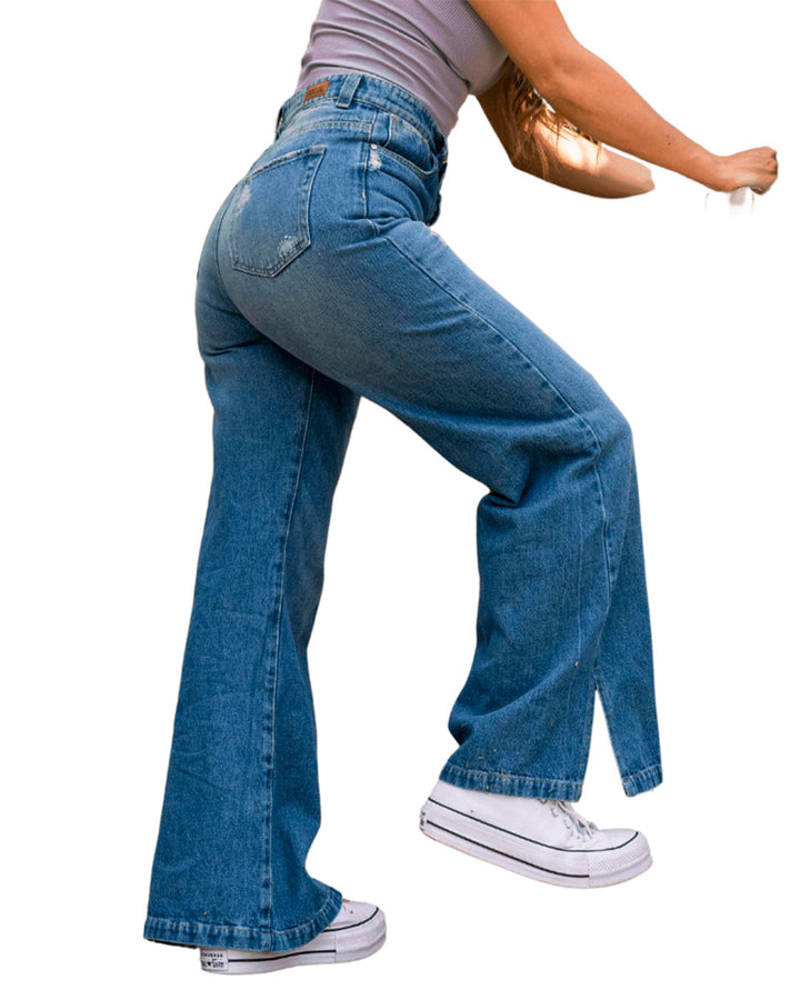 Jean Spiritual Wide Leg con Abertura Lateral Rigido Ref DS7012