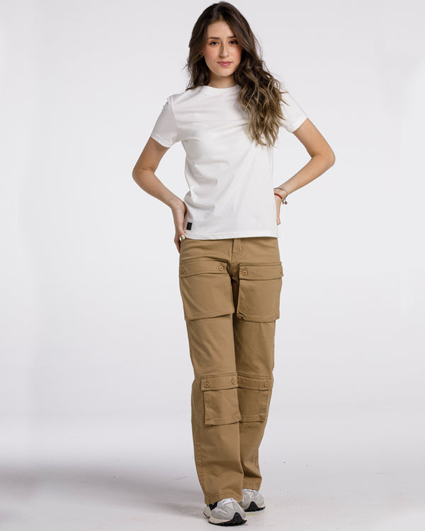 Pantalón Spiritual de Dama Cargo Straight Licrado  Ref DS9008-OCRE